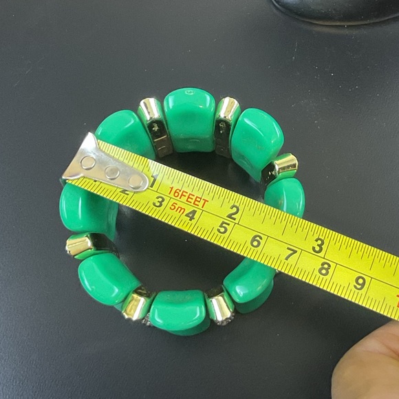 Green and silver  stretchy adjustable bracelet with faux diamonds/ rhinestones - Picture 11 of 11